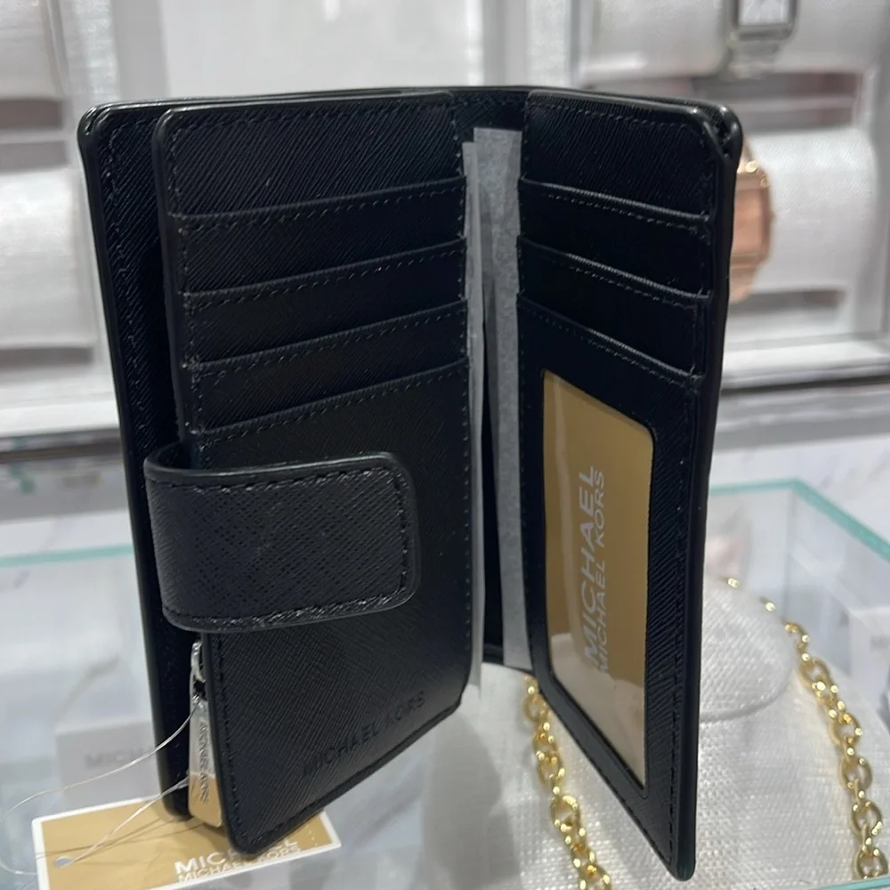 Michael Medium Crossgrain Leather Bifold Wallet Black  NWT